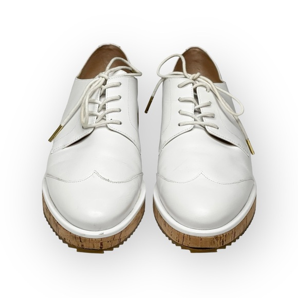 new Michael Kors ❁ Zane Leather Wingtip Cork Platform Espadrilles ❁ Optic White - Picture 10 of 16